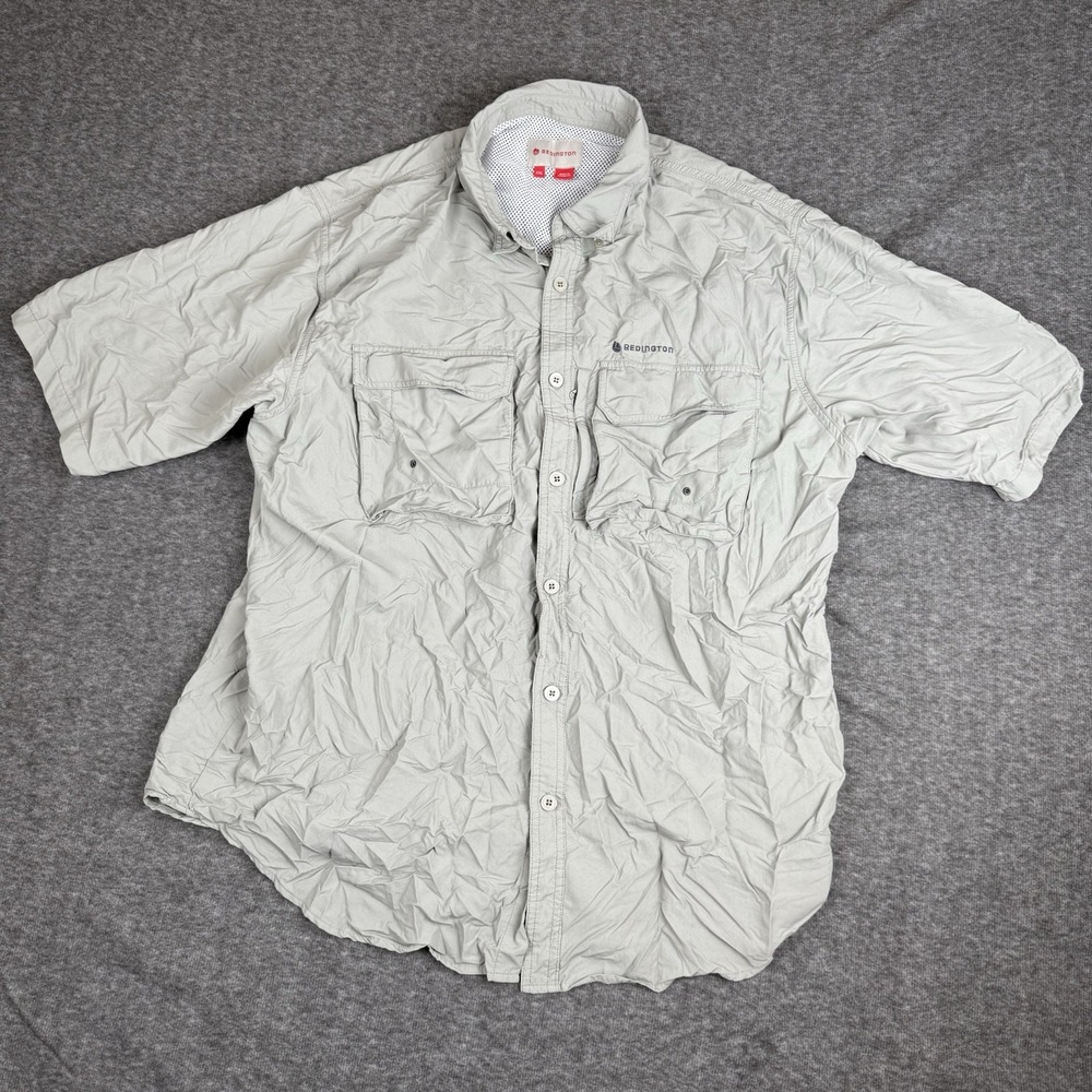 Redington Shirt Mens XXL Short Sleeve Gray Button Down Pockets Vented